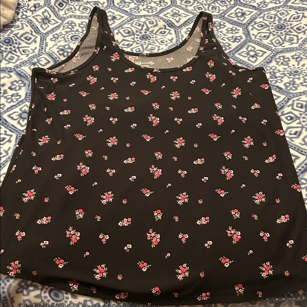 No Boundaries Black Tank Top with Pink Floral Print